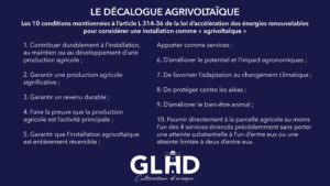 Les 10 conditions mentionnées dans la loi d’accélération des énergies renouvelables pour considérer une installation comme « agrivoltaïque »